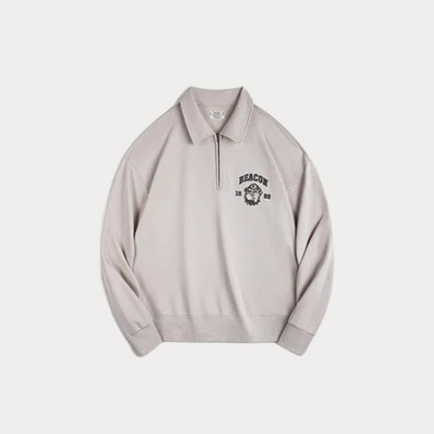 Vintage Embroidered Half-Zip Sweatshirt – Casual Spring Hoodie with Collar